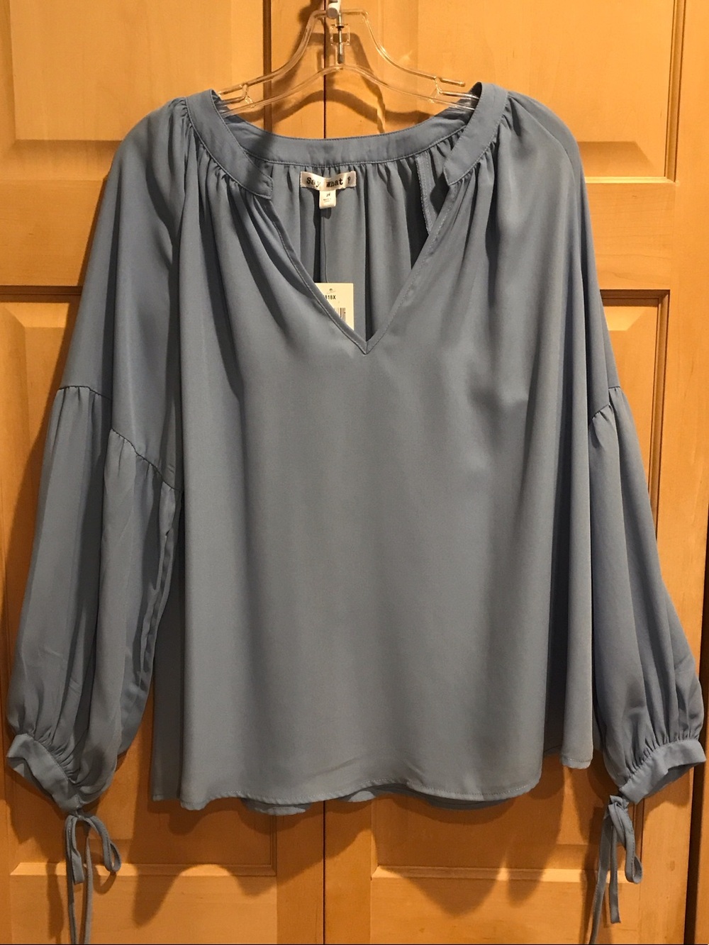 New Say What? Light Blue Peasant Blouse